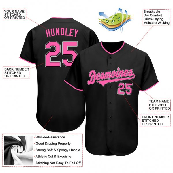 Kid's Custom Black Pink-White Authentic Baseball Jersey