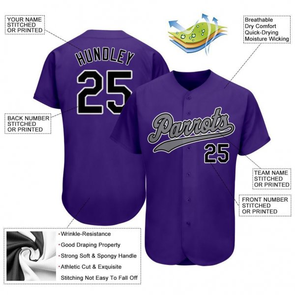 Women's Custom Purple Black-Gray Authentic Baseball Jersey