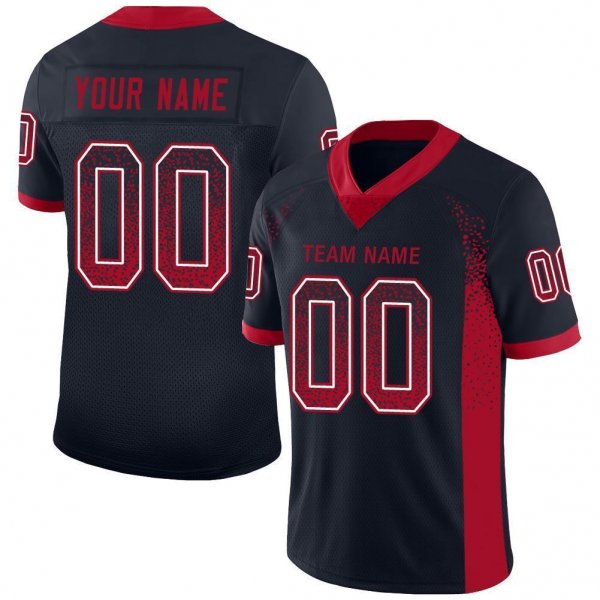 Youth Custom Navy Red-White Mesh Drift Fashion Football Jersey