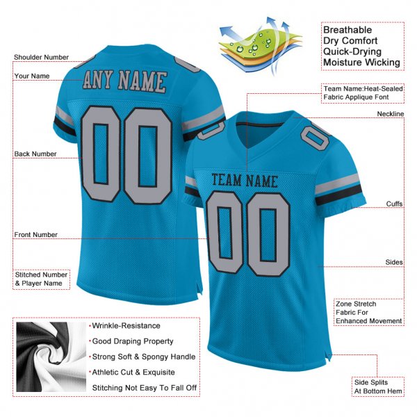 Kid's Custom Panther Blue Light Gray-Black Mesh Authentic Football Jersey