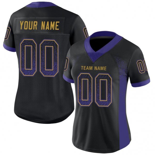 Men's Custom Black Purple-Old Gold Mesh Drift Fashion Football Jersey