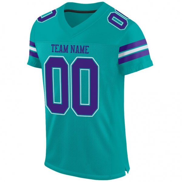 Men's Custom Aqua Purple-White Mesh Authentic Football Jersey