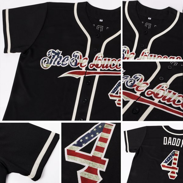 Preschool Custom Black Vintage USA Flag-Cream Authentic Baseball Jersey