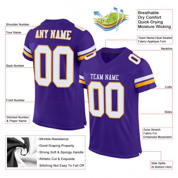 Preschool Custom Purple White-Gold Mesh Authentic Football Jersey