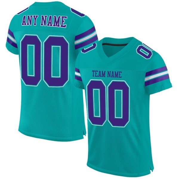 Men's Custom Aqua Purple-White Mesh Authentic Football Jersey