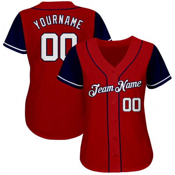 Women's Custom Red White-Navy Authentic Baseball Jersey