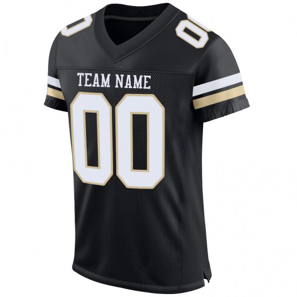 Kid's Custom Black White-Vegas Gold Mesh Authentic Football Jersey