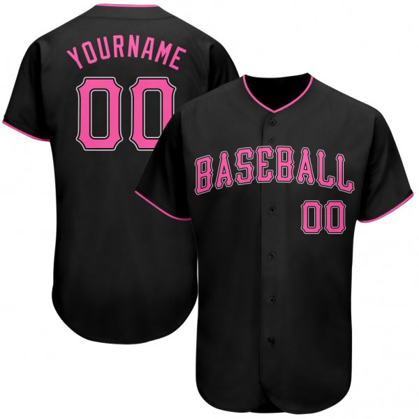 Men's Custom Black Pink-White Authentic Baseball Jersey