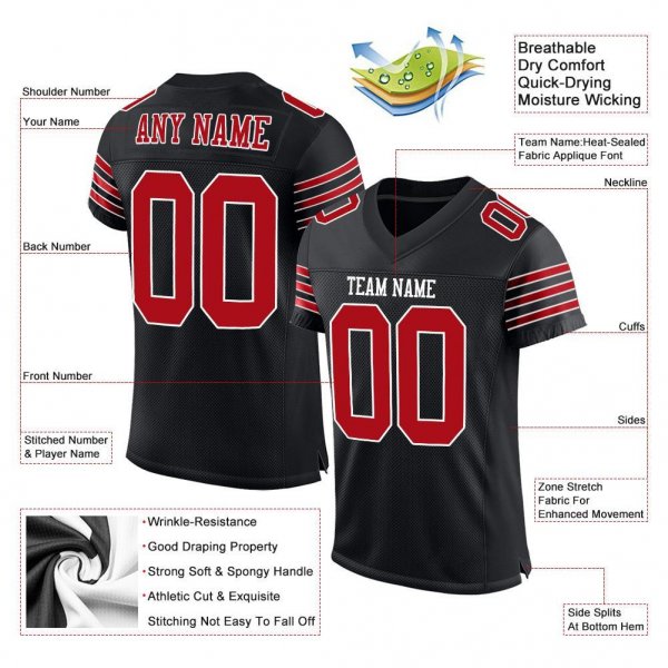 Kid's Custom Black Red-White Mesh Authentic Football Jersey