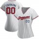 Kid's Custom White Navy Pinstripe Red-Navy Authentic Baseball Jersey