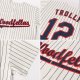 Youth Custom Cream Navy Pinstripe Navy-Red Baseball Jersey