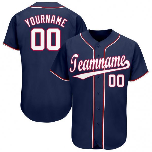 Women's Custom Navy White-Red Baseball Jersey