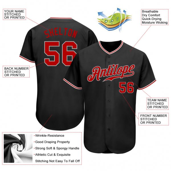 Men's Custom Black Red-Gray Authentic Baseball Jersey