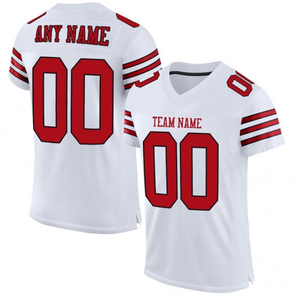 Women's Custom White Red-Black Mesh Authentic Football Jersey