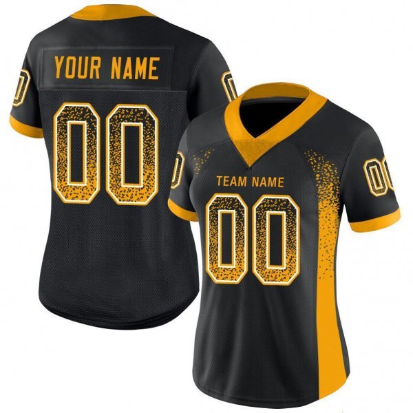 Youth Custom Black Gold-White Mesh Drift Fashion Football Jersey