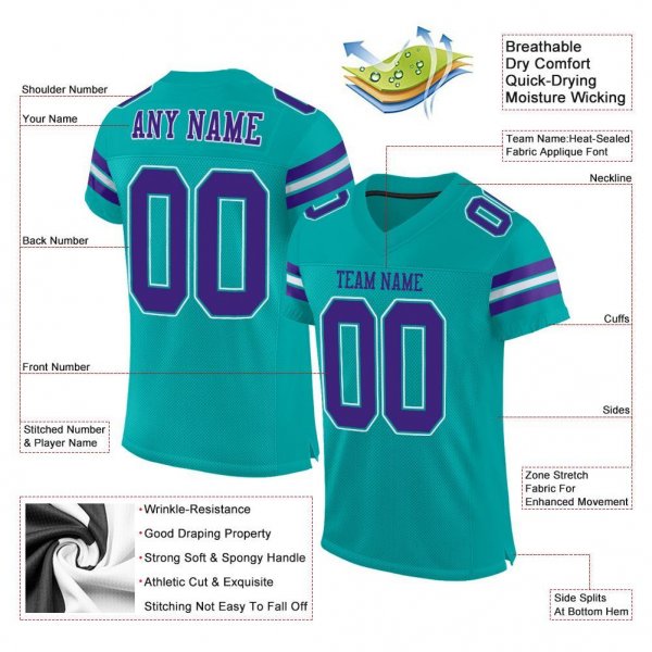 Men's Custom Aqua Purple-White Mesh Authentic Football Jersey