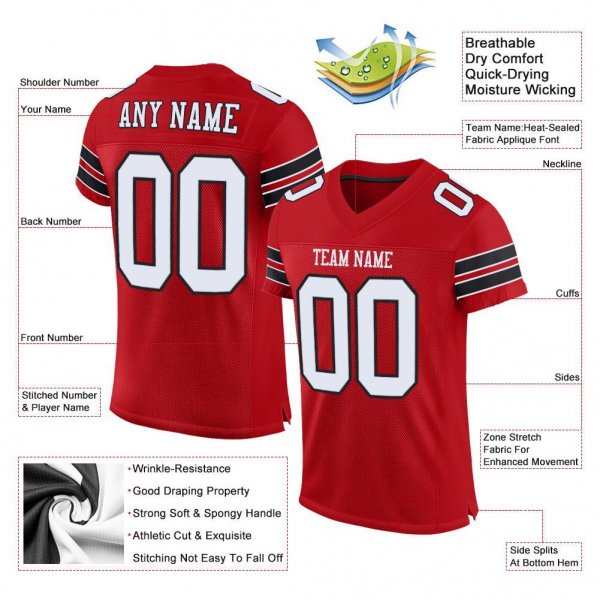 Preschool Custom Red White-Black Mesh Authentic Football Jersey