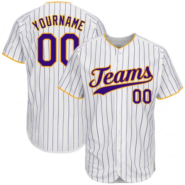 Women's Custom White Purple Pinstripe Purple-Gold Authentic Baseball Jersey