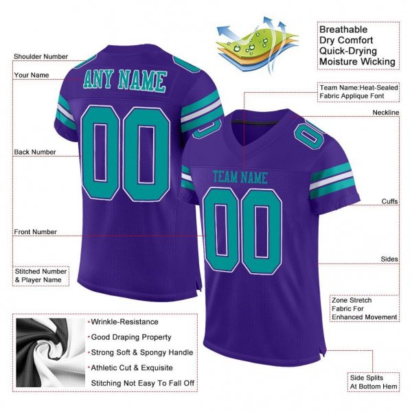 Men's Custom Purple Aqua-White Mesh Authentic Football Jersey