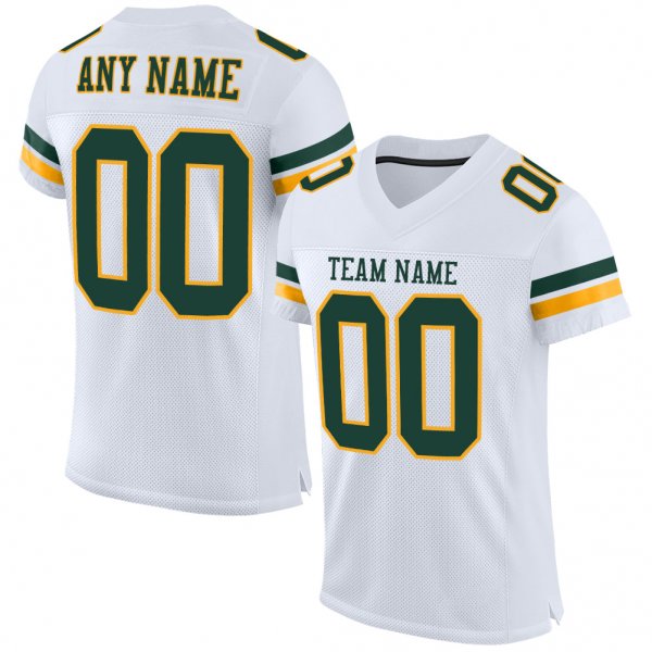 Women's Custom White Green-Gold Mesh Authentic Football Jersey