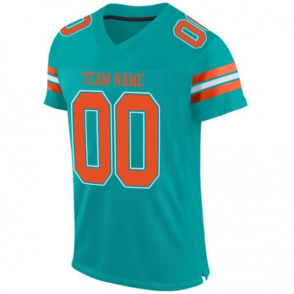 Men's Custom Aqua Orange-White Mesh Authentic Football Jersey