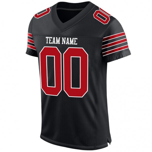 Kid's Custom Black Red-White Mesh Authentic Football Jersey