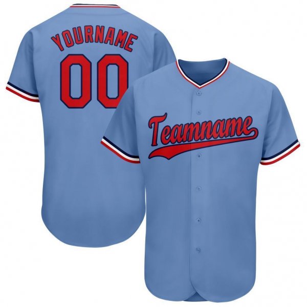 Men's Custom Light Blue Red-Navy Baseball Jersey