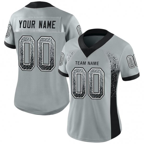 Women's Custom Silver Black-White Mesh Drift Fashion Football Jersey