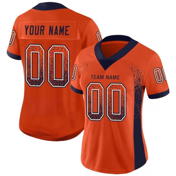 Women's Custom Orange Navy-White Mesh Drift Fashion Football Jersey