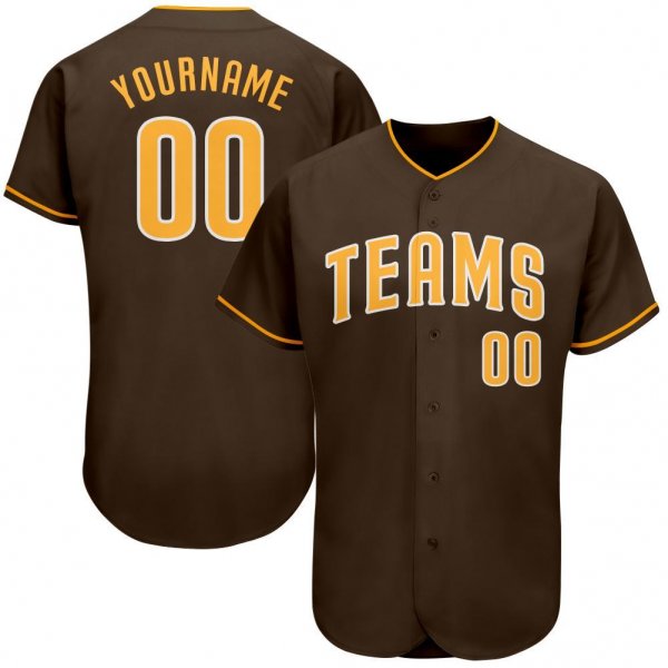 Men's Custom Brown Gold-White Authentic Baseball Jersey