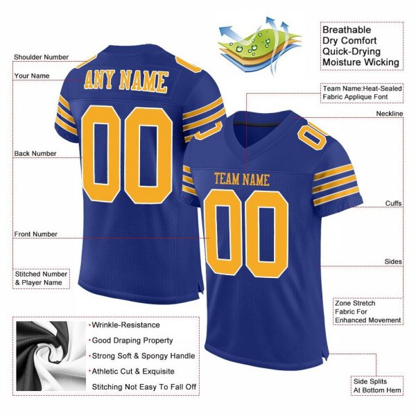 Kid's Custom Royal Gold-White Mesh Authentic Football Jersey