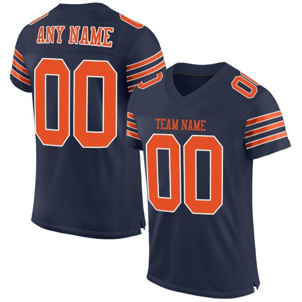 Men's Custom Navy Orange-White Mesh Authentic Football Jersey