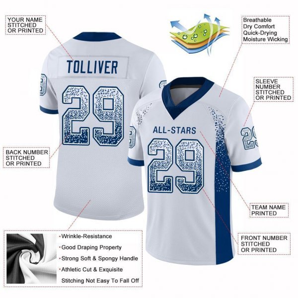 Men's Custom White Royal Mesh Drift Fashion Football Jersey