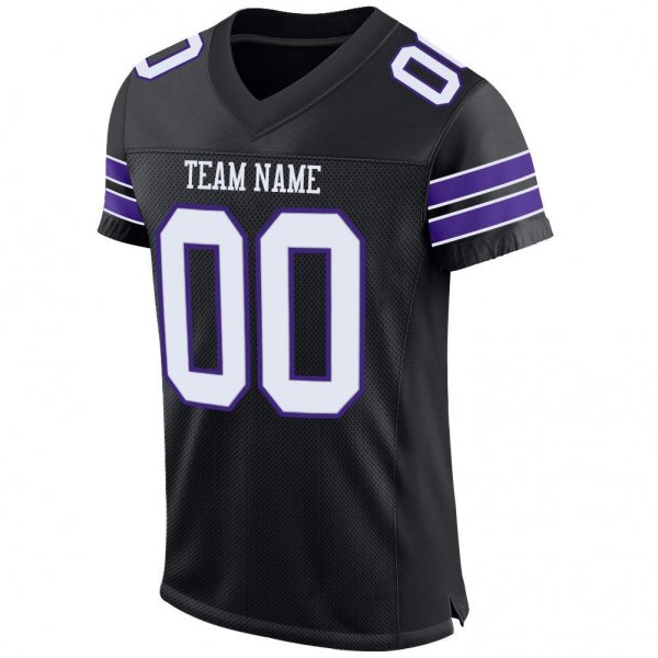 Kid's Custom Black White-Purple Mesh Authentic Football Jersey