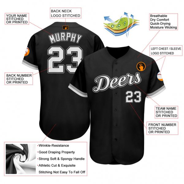 Men's Custom Black White-Gray Authentic Baseball Jersey