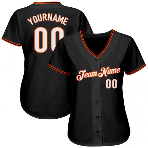 Men's Custom Black White-Orange Authentic Baseball Jersey