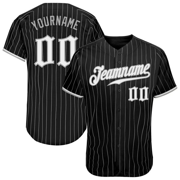 Women's Custom Black Gray Pinstripe White-Gray Authentic Baseball Jersey