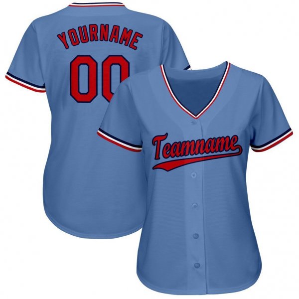 Men's Custom Light Blue Red-Navy Baseball Jersey