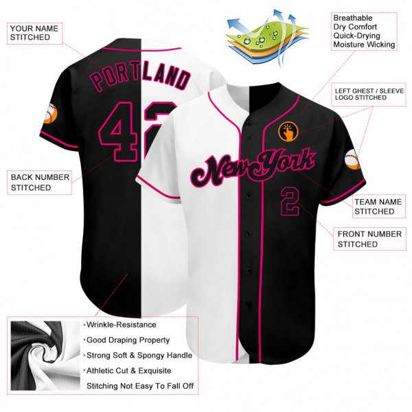 Preschool Custom White-Black Pink Authentic Split Fashion Baseball Jersey