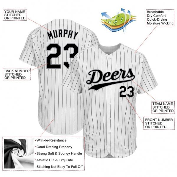 Kid's Custom White Black Pinstripe Black-Gray Authentic Baseball Jersey