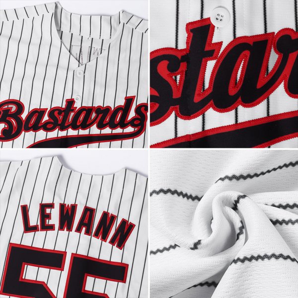 Women's Custom White Black Pinstripe Black-Red Authentic Baseball Jersey