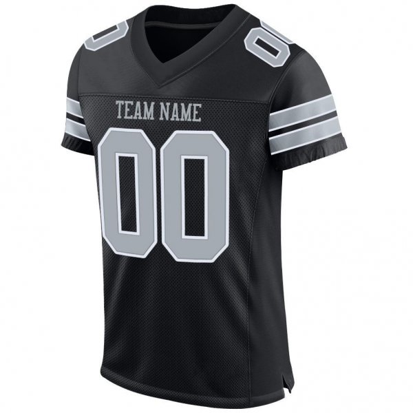 Kid's Custom Black Silver-White Mesh Authentic Football Jersey