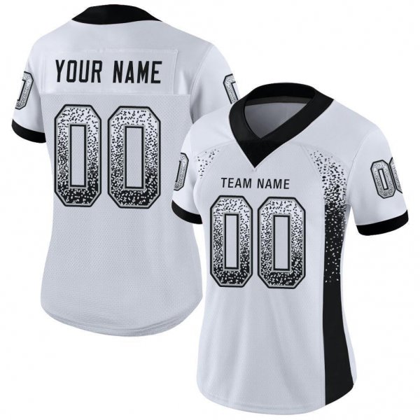 Women's Custom White Black-Silver Mesh Drift Fashion Football Jersey