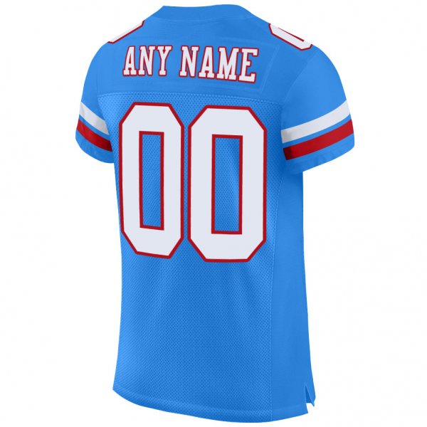 Kid's Custom Powder Blue White-Red Mesh Authentic Football Jersey