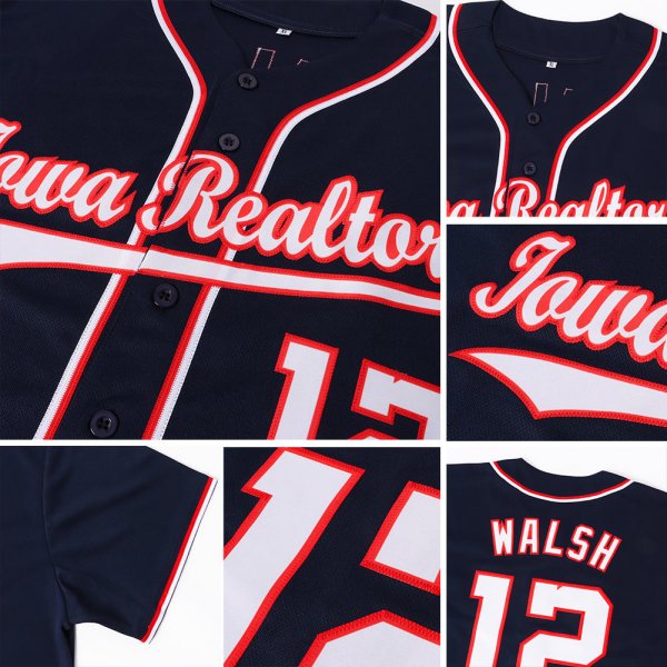 Women's Custom Navy White-Red Baseball Jersey