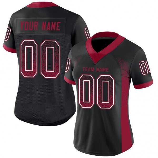 Youth Custom Black Cardinal-White Mesh Drift Fashion Football Jersey