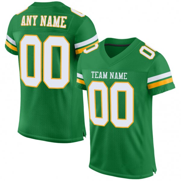 Men's Custom Kelly Green White-Gold Mesh Authentic Football Jersey