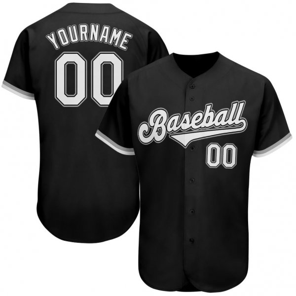 Men's Custom Black White-Gray Authentic Baseball Jersey