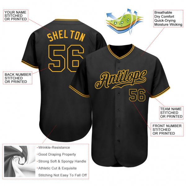 Preschool Custom Black Black-Gold Authentic Baseball Jersey