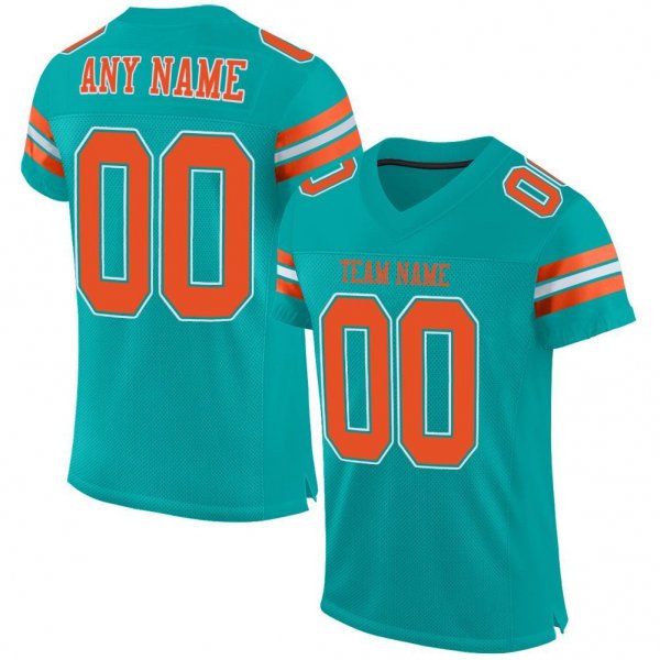 Men's Custom Aqua Orange-White Mesh Authentic Football Jersey